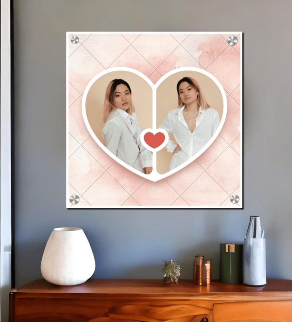 2 Picture White and Pink Heart-Shaped Couple Photo Collage  Acrylic Photo Frame