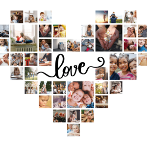43 Photo Heart Shape Frame Photo Collage For Family Gifting | Multi Pic Family Photo Collage Wall Photo