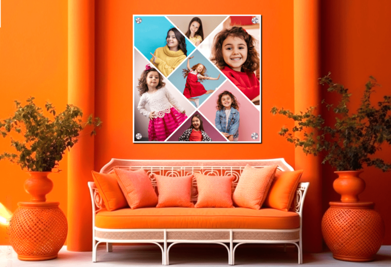 7 Kids Picture Collage Diagonal Shape Acrylic Photo Frame Birthday Gifting Pic Collage