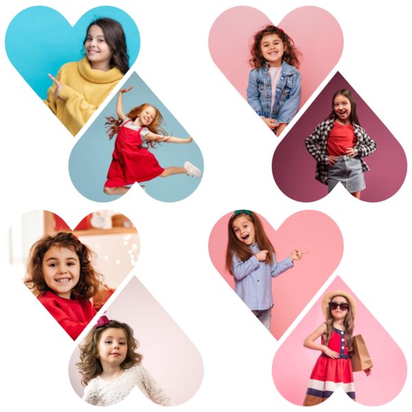 8 Photo Multi Heart Shape Baby Photo Collage Frame | Multi Pic Kids Photo Collage Wall Photo