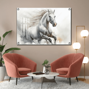 White Horse Acrylic Wall Art Painting | Best Gifts For House Warming Ceremony Wall Photo