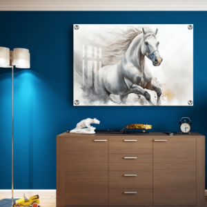 White Horse Acrylic Wall Art Painting | Best Gifts For House Warming Ceremony Wall Photo