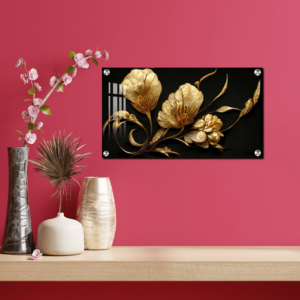 Golden Flower Acrylic Wall Painting | Acrylic Wall Art For Living Room Housewarming Gifting 9 Golden Flower Acrylic Wall Painting For Wall Best Housewarming Gifts | Best Wall Art Photo, Wall Decor Gift