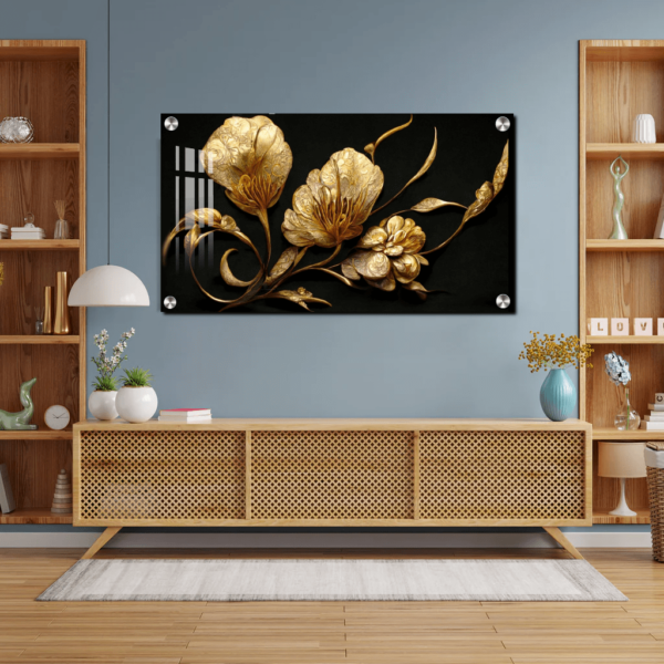 Golden Flower Acrylic Wall Painting For Wall Best Housewarming Gifts | Best Wall Art Photo, Wall Decor Gift