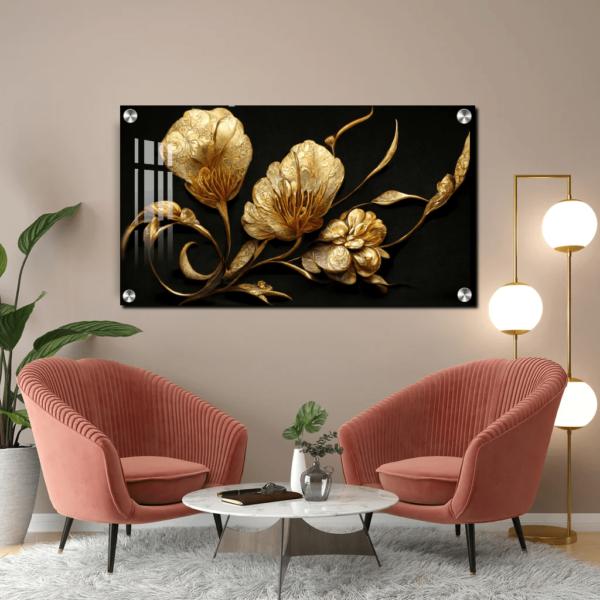 Golden Flower Acrylic Wall Painting For Wall Best Housewarming Gifts | Best Wall Art Photo, Wall Decor Gift