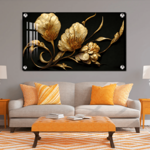 Golden Flower Acrylic Wall Painting | Acrylic Wall Art For Living Room Housewarming Gifting 8 Golden Flower Acrylic Wall Painting For Wall Best Housewarming Gifts | Best Wall Art Photo, Wall Decor Gift