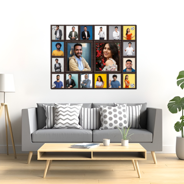 18 Photo Collage Square Shape Wooden Frame Look Acrylic Wall Photo For Gifting