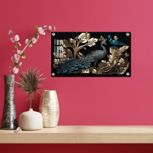 Peacock Pair Metal Look Acrylic Painting Wall Decoration Housewarming Gifts | Best Wall Art Photo, Wall Decor Gift