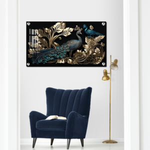 Peacock Pair Metal Look Acrylic Painting Wall Decoration Housewarming Gifts | Best Wall Art Photo, Wall Decor Gift