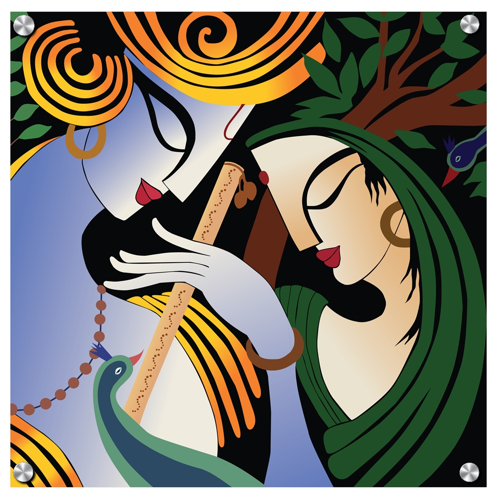 Lord Radha Krishna with Flute Modern Art Painting | Radha Krishna Painting Acrylic Wall Photo 5 Acrylic Photo Frame Lord Radha Krishna with flute Acrylic Painting Photo . Lord Krishna playing bansuri (flute) with Radha rani
