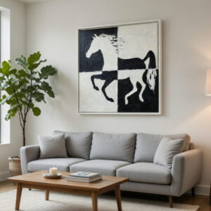 Black And White Horse Painting On Canvas 100% Handmade Wall Art For Home Decor 19 Black And White Horse Painting On Canvas 100% Handmade Wall Art For Living Room