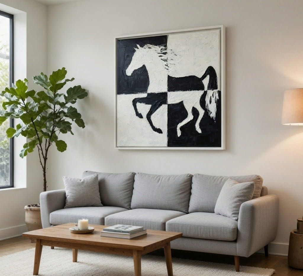 Black And White Horse Painting On Canvas 100% Handmade Wall Art For Home Decor 8 Black And White Horse Painting On Canvas 100% Handmade Wall Art For Living Room