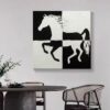 Running Horse Black & White 100% Hand Made Canvas Wall Painting For Home, Wall Decor & Gift For Housewarming 2 D Minimalist Black White Horse Canvas, Handmade Textured Abstract Equestrian Painting, Contemporary Square Decor for Office