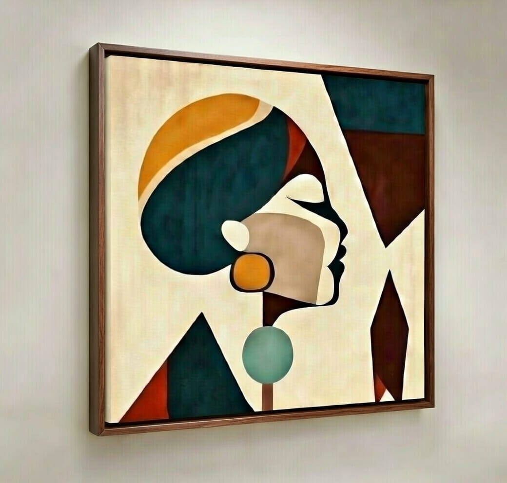 100% Hand Made Abstract Canvas Wall Painting Modern Art Woman Face | Wall Decor & Gift For Housewarming 5 Hand Made Canvas Wall Painting Modern Abstract Woman face in brown frame