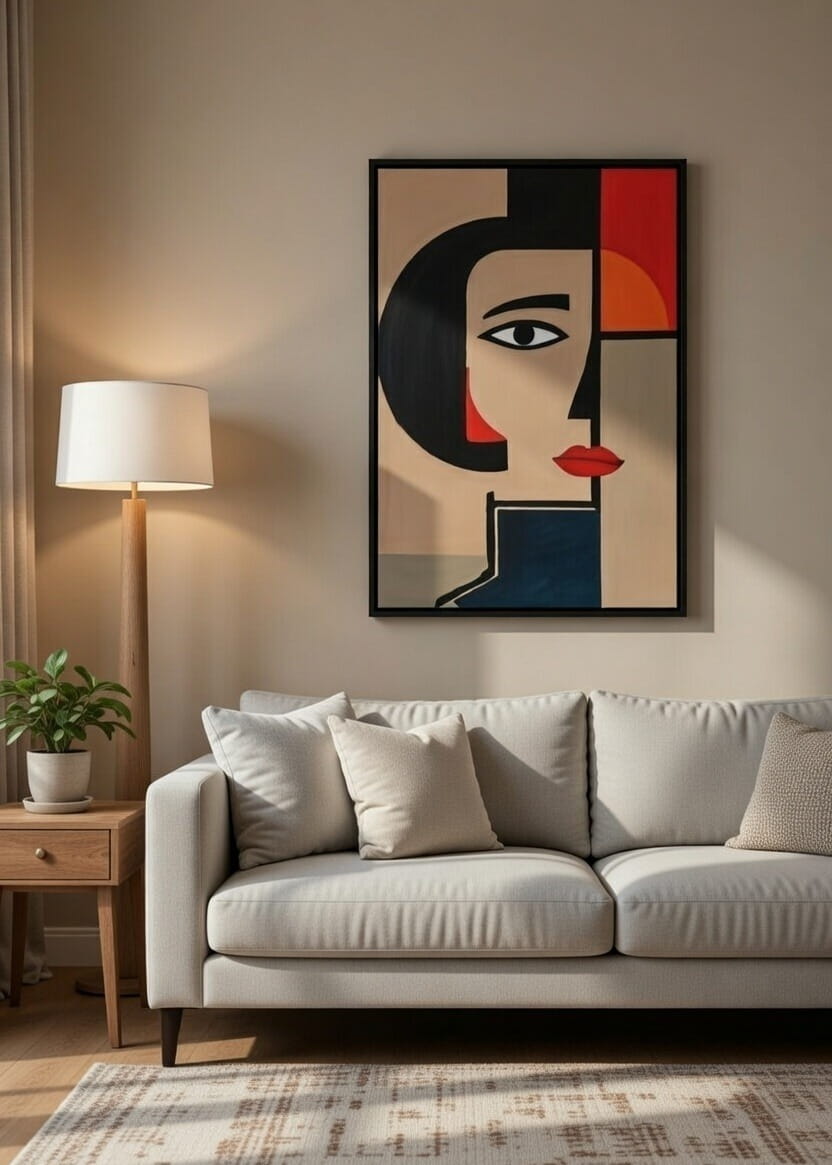 Hand Made Geometric Art Canvas Wall Painting Woman Face A Painting Gift For Housewarming 3 Geometric Art Canvas Wall Painting A large abstract canvas painting for living room-geometric abstract art painting