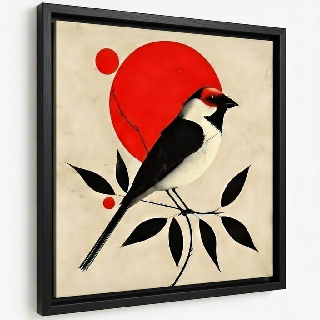 100% Hand Made Modern Bird Art Canvas Wall Painting | Wall Decoration & Gift For Housewarming 4 Hand Made Modern Bird Art Canvas Wall Painting in black frame
