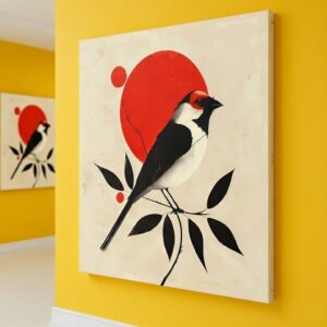 100% Hand Made Modern Bird Art Canvas Wall Painting | Wall Decoration & Gift For Housewarming 11 Hand Made Modern Bird Art Canvas Wall Painting in canvas stretched frame on the wall