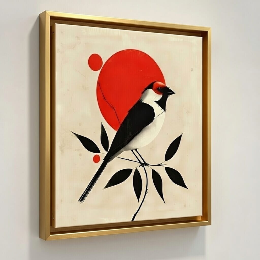 100% Hand Made Modern Bird Art Canvas Wall Painting | Wall Decoration & Gift For Housewarming 7 Hand Made Modern Bird Art Canvas Wall Painting in golden frame