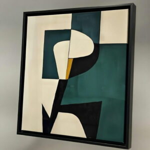 Handmade Abstract Geometric Modern canvas painting in black frame