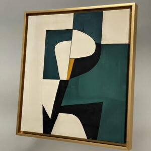 Handmade Abstract Geometric Modern canvas painting in golden frame