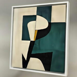 Handmade Abstract Geometric Modern canvas painting in white frame