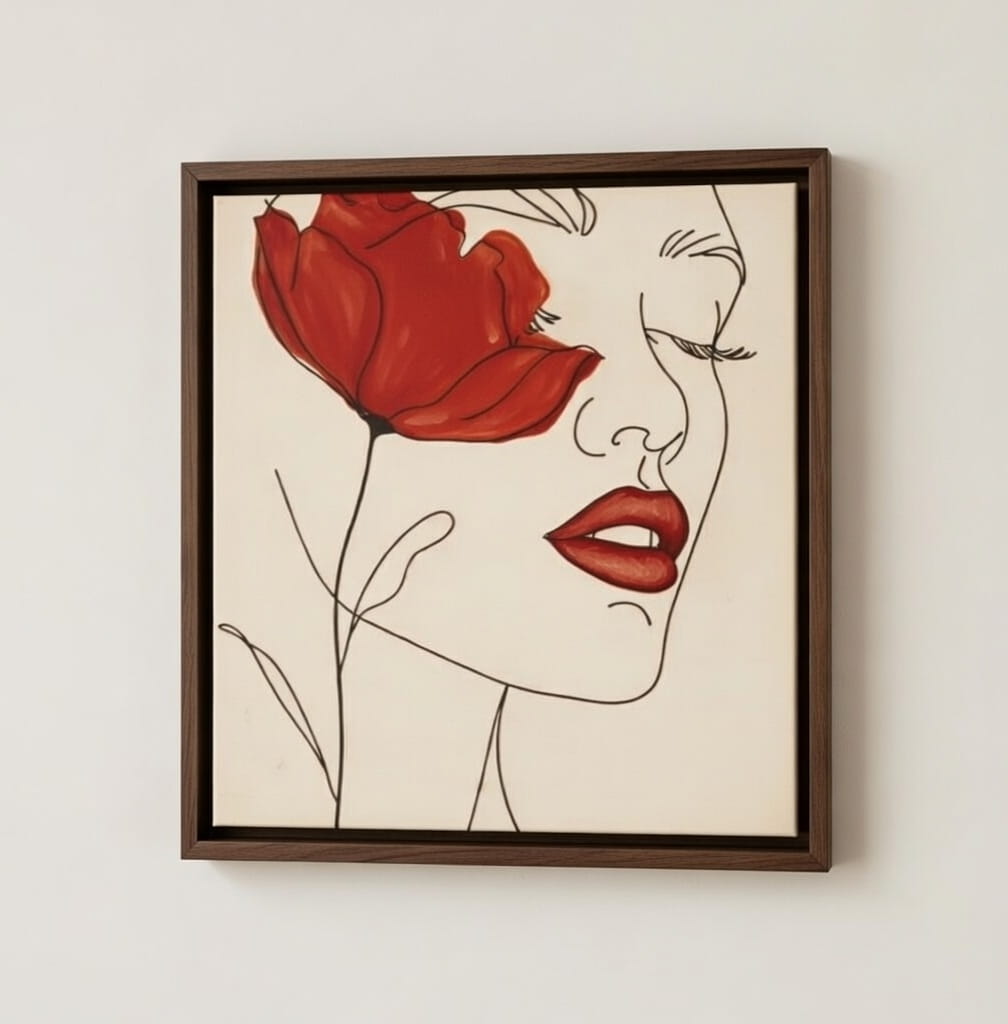 100% Handmade Canvas Wall Painting Floral Line Art Wall Canvas Modern minimalist | Wall Decor & Gift For Housewarming 8 Handmade Canvas Wall Painting Floral Line Art brown frame