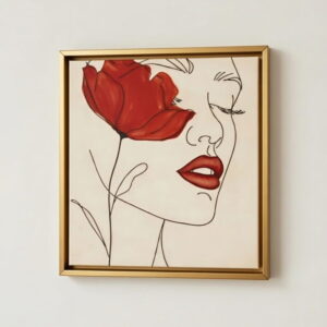 100% Handmade Canvas Wall Painting Floral Line Art Wall Canvas Modern minimalist | Wall Decor & Gift For Housewarming 14 Handmade Canvas Wall Painting Floral Line Art golden frame