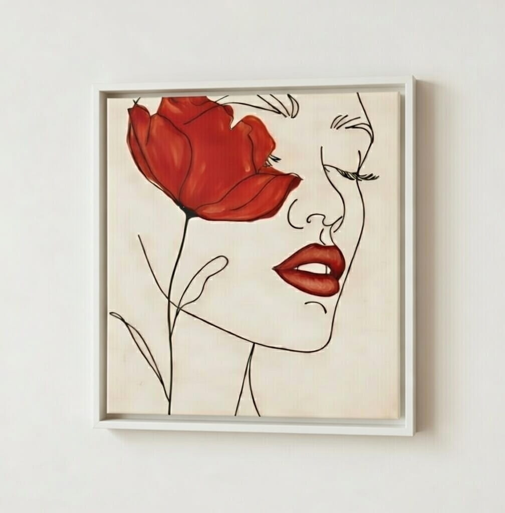 100% Handmade Canvas Wall Painting Floral Line Art Wall Canvas Modern minimalist | Wall Decor & Gift For Housewarming 6 Handmade Canvas Wall Painting Floral Line Art white frame