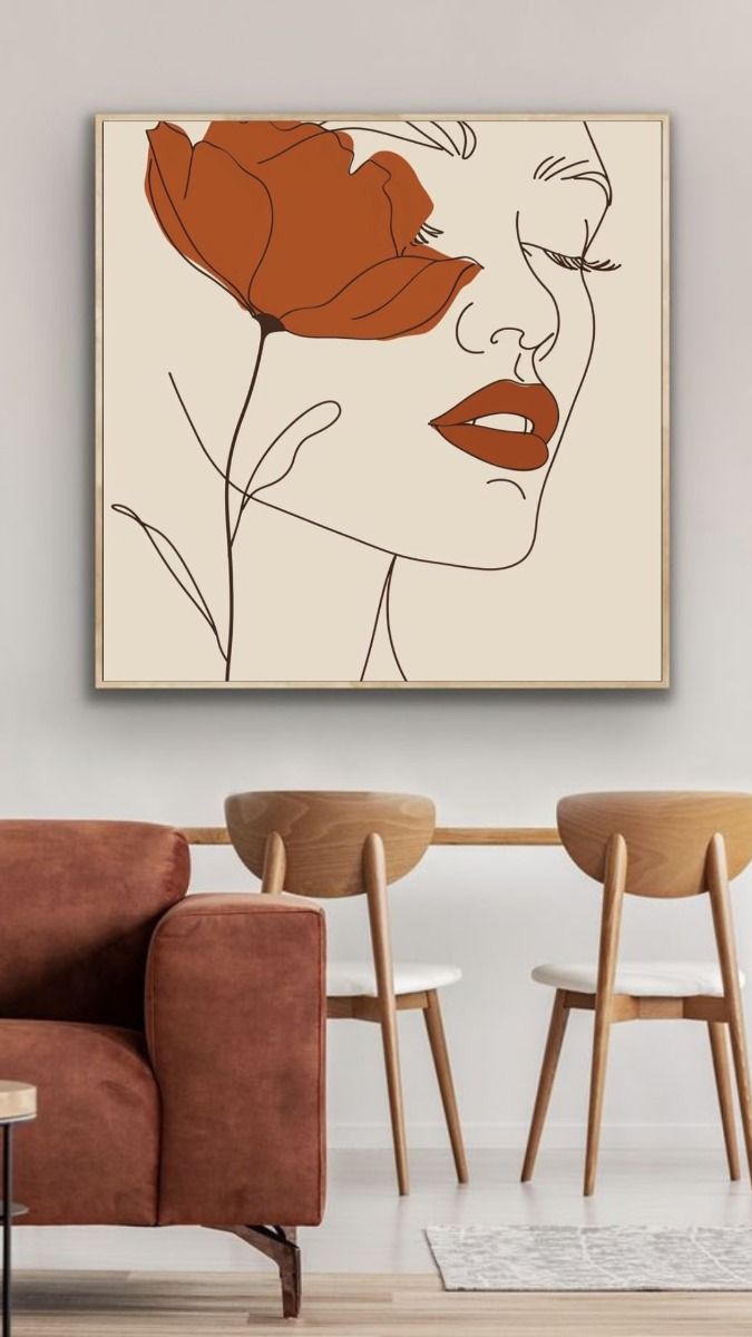 100% Handmade Canvas Wall Painting Floral Line Art Wall Canvas Modern minimalist | Wall Decor & Gift For Housewarming 3 Handmade Canvas Wall Painting Floral Line Art