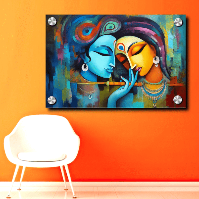Lord Radha Krishna Abstract Painting – Acrylic Wall Art for wall decor & Gifting