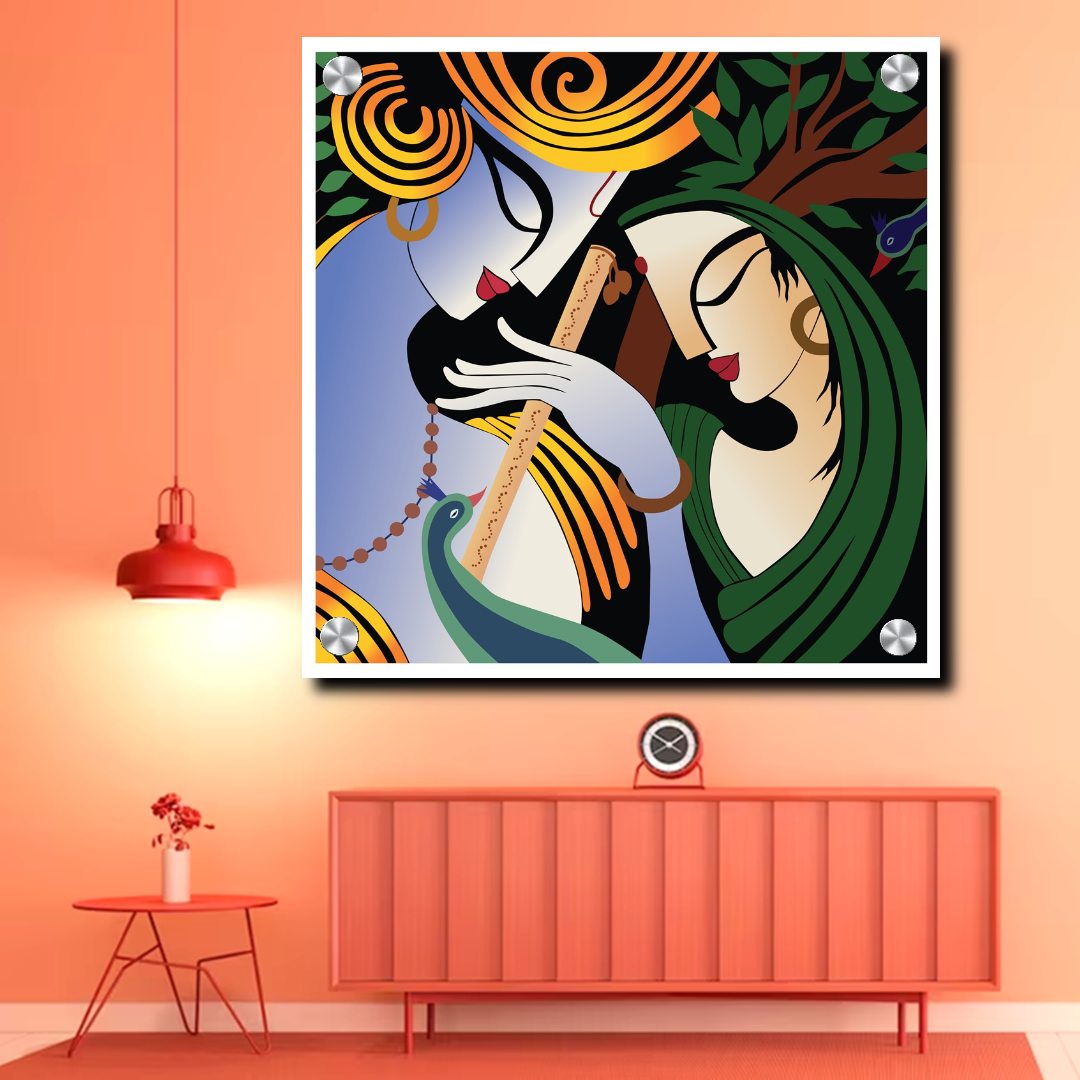Lord Radha Krishna with Flute Modern Art Painting | Radha Krishna Painting Acrylic Wall Photo 3 Lord Radha Krishna with flute Acrylic Painting Photo . Lord Krishna playing bansuri (flute) with Radha rani