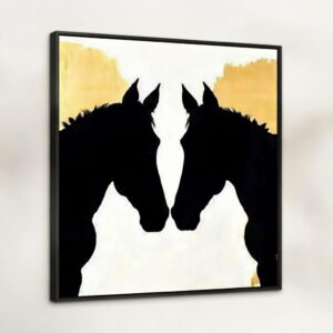 Modern Horse Silhouette Hand Made Canvas Wall Painting in black frame