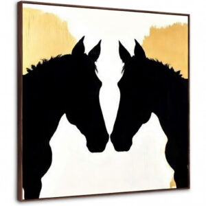 Modern Horse Silhouette Hand Made Canvas Wall Painting in brown frame