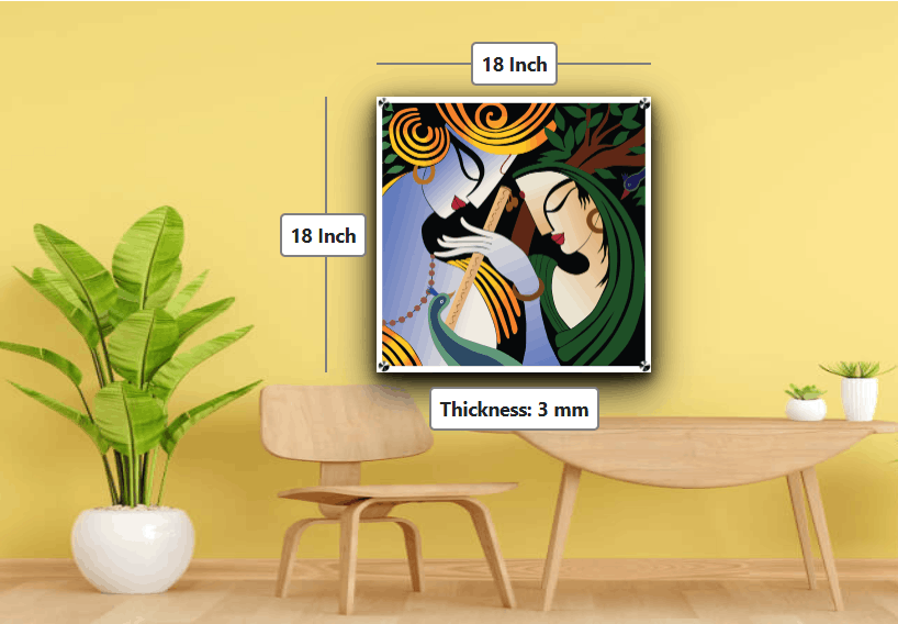Lord Radha Krishna with Flute Modern Art Painting | Radha Krishna Painting Acrylic Wall Photo 8 Radha Krishna Painting Acrylic Wall Photo for gifting