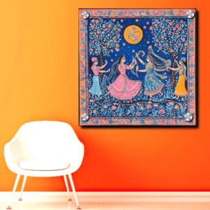 Radha Krishna Raas Leela Madhubani Acrylic Wall Art Painting