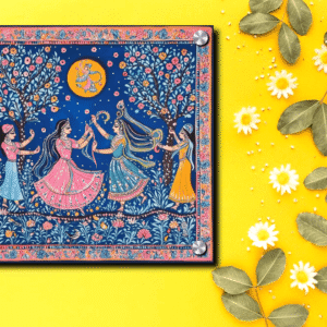 Radha Krishna Raas Leela Madhubani Acrylic Wall Art Painting for home