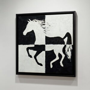 Running Horse Black & White Hand Made Canvas Wall Painting black frame