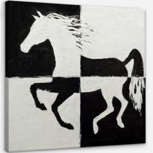 Running Horse Black & White Hand Made Canvas Wall Painting canvas stretched