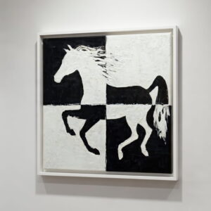 Running Horse Black & White Hand Made Canvas Wall Painting white frame