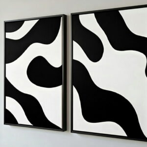 Set Of 2 Abstract Canvas Paintings 100% Handmade | Modern Art Canvas Wall Painting For Wall Decor & Gift For Housewarming 13 Set Of 2 Abstract Canvas Paintings Handmade in black frame