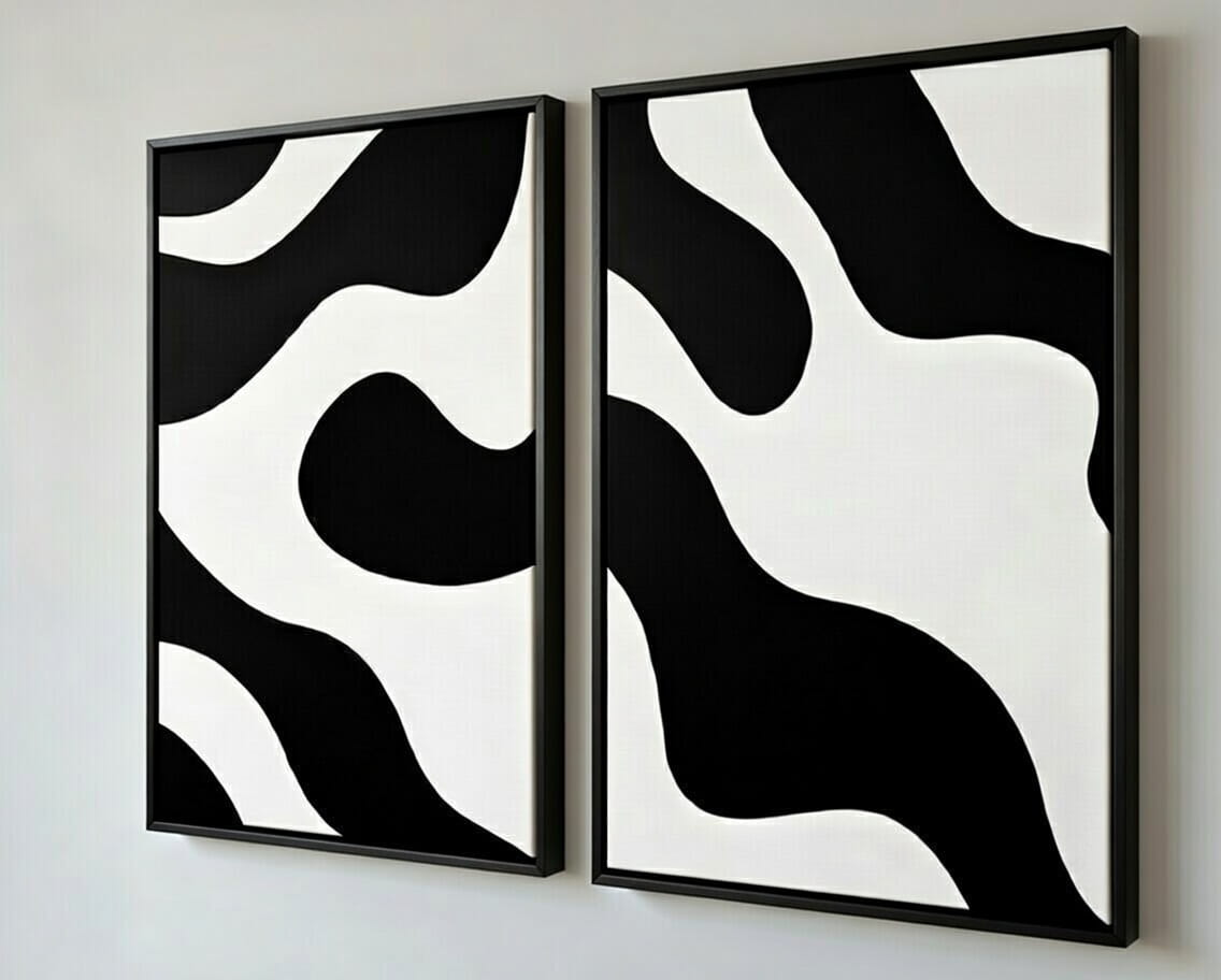 Set Of 2 Abstract Canvas Paintings 100% Handmade | Modern Art Canvas Wall Painting For Wall Decor & Gift For Housewarming 4 Set Of 2 Abstract Canvas Paintings Handmade in black frame