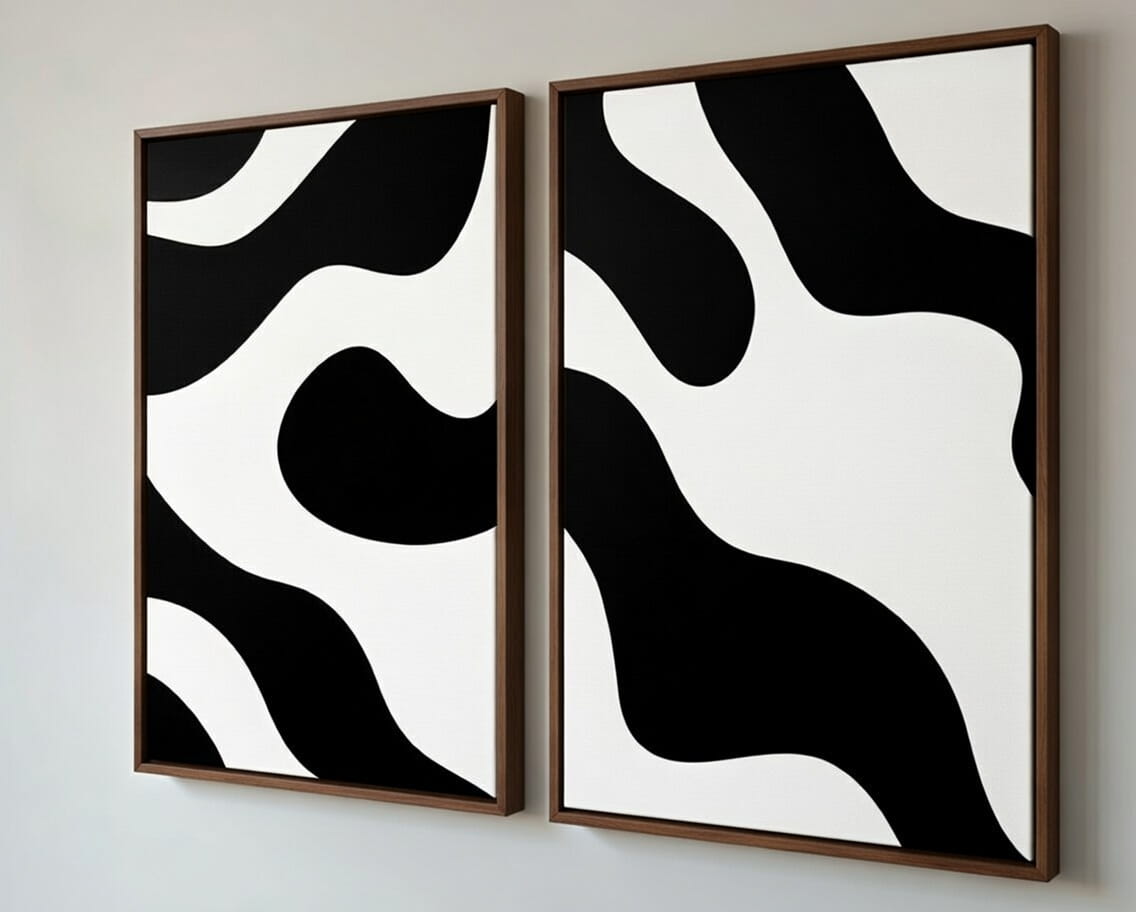 Set Of 2 Abstract Canvas Paintings 100% Handmade | Modern Art Canvas Wall Painting For Wall Decor & Gift For Housewarming 5 Set Of 2 Abstract Canvas Paintings Handmade in brown frame