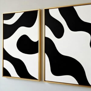 Set Of 2 Abstract Canvas Paintings 100% Handmade | Modern Art Canvas Wall Painting For Wall Decor & Gift For Housewarming 16 Set Of 2 Abstract Canvas Paintings Handmade in golden frame