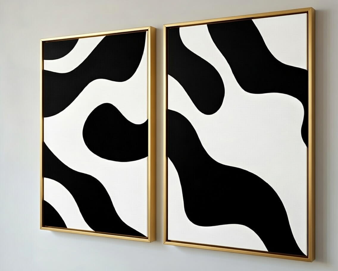 Set Of 2 Abstract Canvas Paintings 100% Handmade | Modern Art Canvas Wall Painting For Wall Decor & Gift For Housewarming 7 Set Of 2 Abstract Canvas Paintings Handmade in golden frame