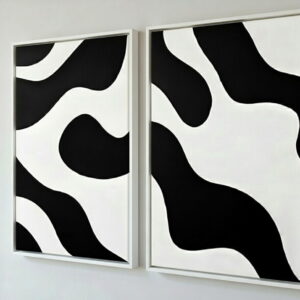 Set Of 2 Abstract Canvas Paintings 100% Handmade | Modern Art Canvas Wall Painting For Wall Decor & Gift For Housewarming 17 Set Of 2 Abstract Canvas Paintings Handmade in white frame