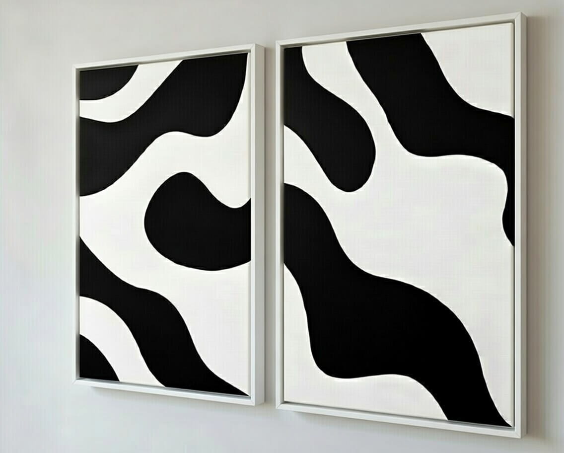 Set Of 2 Abstract Canvas Paintings 100% Handmade | Modern Art Canvas Wall Painting For Wall Decor & Gift For Housewarming 8 Set Of 2 Abstract Canvas Paintings Handmade in white frame