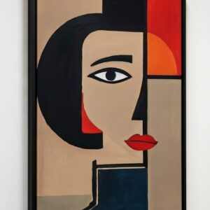 Hand Made Geometric Art Canvas Wall Painting Woman Face | Painting Gift For Housewarming & Wall Decor 10 hand made canvas painting Geometric art black frame