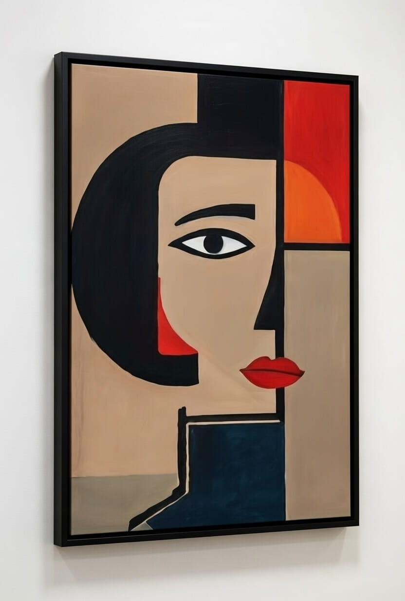 Hand Made Geometric Art Canvas Wall Painting Woman Face | Painting Gift For Housewarming & Wall Decor 4 hand made canvas painting Geometric art black frame