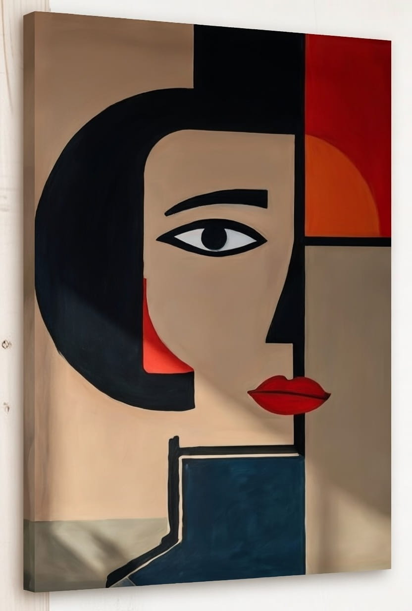 Hand Made Geometric Art Canvas Wall Painting Woman Face | Painting Gift For Housewarming & Wall Decor 3 hand made canvas painting Geometric art canvas stretched frame