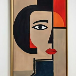 Hand Made Geometric Art Canvas Wall Painting Woman Face | Painting Gift For Housewarming & Wall Decor 11 hand made canvas painting Geometric art golden frame